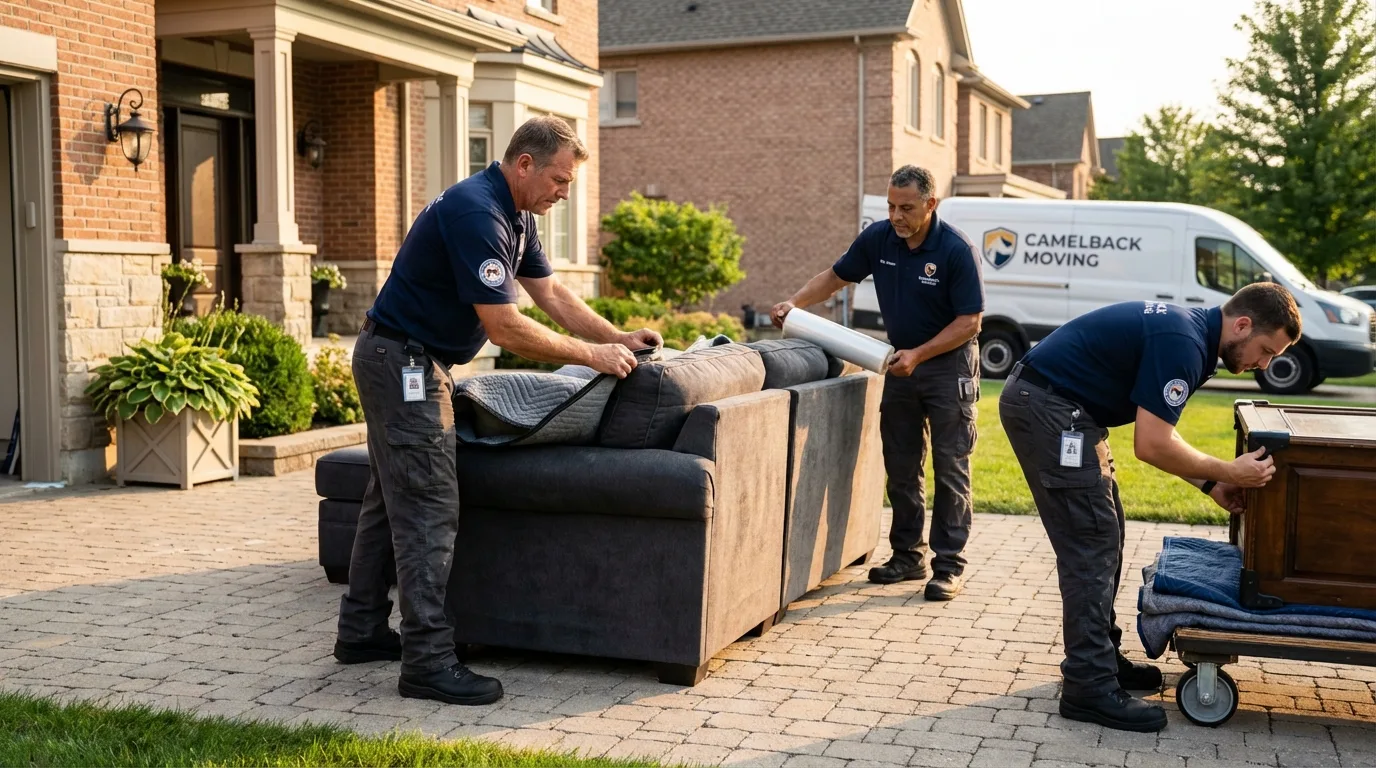Large estate moving crew wrapping furniture in Brunswick, ME